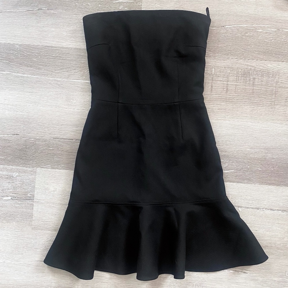 Vintage circa 2000s Balenciaga Strapless Black Cocktail A-line Ruffle Dress